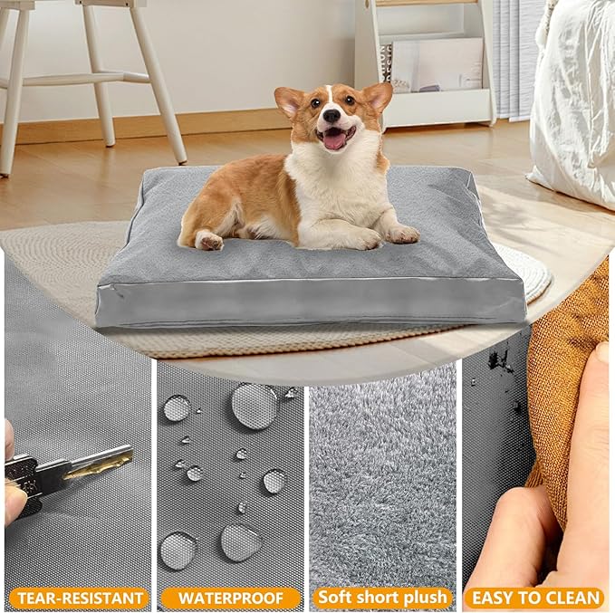 Dog Bed Cover,Heavy Duty Durable Waterproof Fluffy Soft Short Plush Replacement Dog Bed Covers,44" L x 32" W x 4" H Inch Washable Removable Pet Bed Mattress Cover with Zipper.Grey,Cover Only.