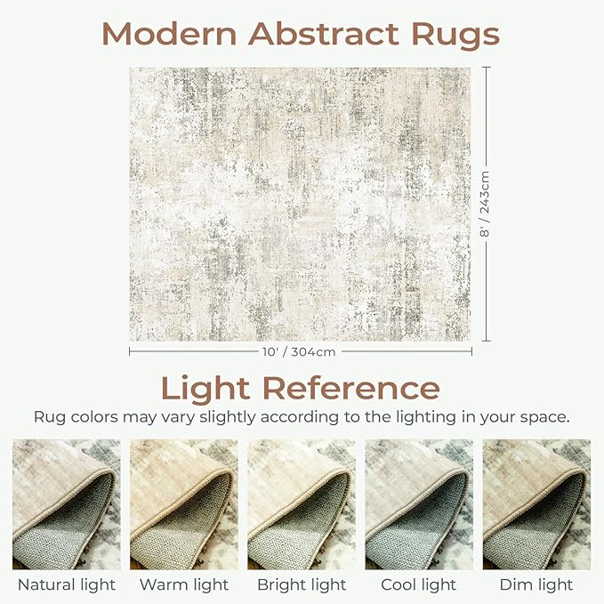 8x10 Rugs for Living Room, Neutral Large Abstract Area Rug, Non-Slip Machine Washable Carpet, Bedroom Dining Room Modern Decor, Soft Low Pile Kids Pet Friendly Cream Beige