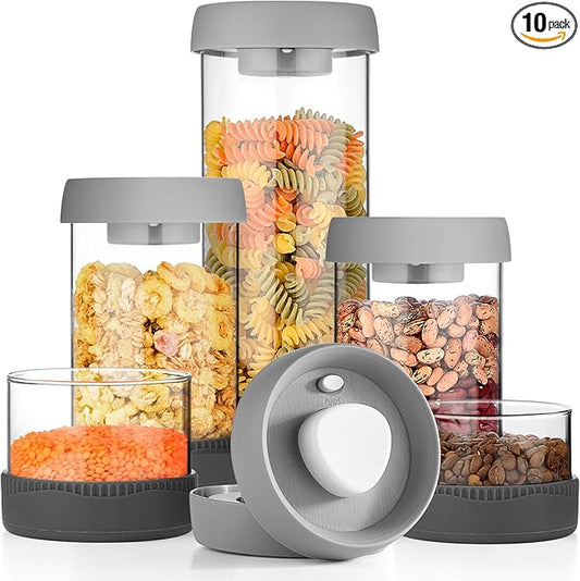 Glass Canisters Set - Kitchen Leakproof Seal Food Storage Jars - Coffee Bean Container - Pack of 5 Glass Canisters With Vacuum Airtight Lids for Cereal, Pet Treats, Nuts, Candy