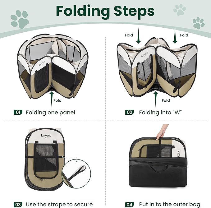 Love's cabin Pet Puppy Dog Playpen, Small Dog Tent Crates Cage Indoor/Outdoor, Portable Playpen for Cat, Foldable Pop Up Dog Kennel Playpen with Carring Case, Removable Zipper Top, Khaki