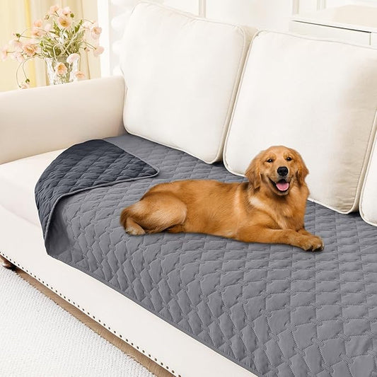 Smiry Waterproof Dog Bed Cover Blanket, Soft Reversible Pet Blanket, Washable Leakproof Cats Dogs Couch Cover for Sofa, Couch, Furniture, Plaid (30x70 Inch, Grey/Light Grey)