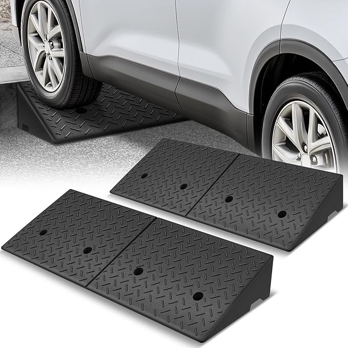 Auto Dynasty Rubber Curb Ramps, 5.9" Lift Height Curbside Driveway Ramp, 4410 LBS/2T Capacity Sidewalk Curb Ramp for Cars Trucks Bikes Motorcycles Wheelchairs, 2 Pack