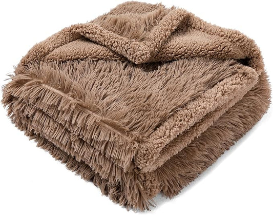 Waterproof Calming Dog Bed Covers Pets Blanket for Large Dogs Cats Brown Fluffy Long Faux Fur Pet Blankets Reversible Couch Sofa Cover Washable Love Bed Mats(Brown,XL-85x57in)