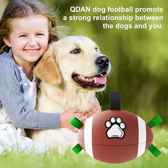 QDAN Dog Toys Football, Interactive Dog Toys for Tug of War,Superbowl Football Party Decorations Favor, Dog Water Toy, Durable Dog Balls for Small & Medium Dogs(8 inch)