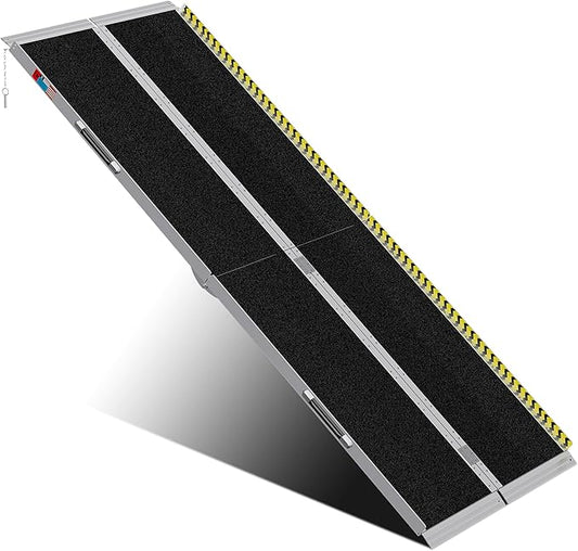 Portable Wheelchair Ramp 8FT, Anti-Slip Aluminum Folding Portable Ramp, Wheelchair Ramps for Home, Weight Capacity Up to 800 LBS, with Transition Plates Above and Below, Loading Dock Plates