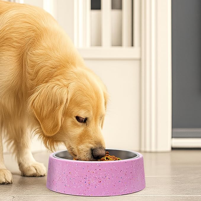 bzyoo 32oz 4CUP Elevated Dog & Cat Bowl, Sprinkle Design, Slanted Stainless Steel Pet Bowl with Removable Inner Bowl, Non-Slip Silicone Base, Dishwasher Safe, for Dry/Wet/Raw Food & Water Pink