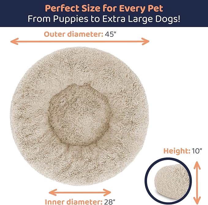 Donut Dog Bed - Premium Comfort for Anxiety Relief - Fluffy & Calming Design with Ultra-Plush Support | Cozy Round Dog Bed with Super Soft Circle Style (Beige, X-Large)