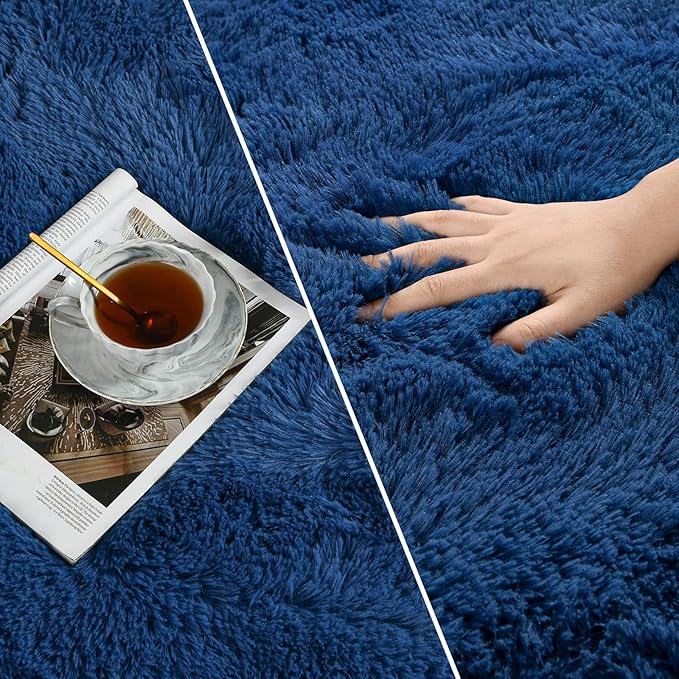 Large Shag Area Rugs 5 x 8, Plush Fuzzy Rugs for Living Room, Ultra Soft Fluffy Furry Rug for Bedroom, Indoor Carpet Nursery Rugs for Kids Room Home Decor, Navy Blue