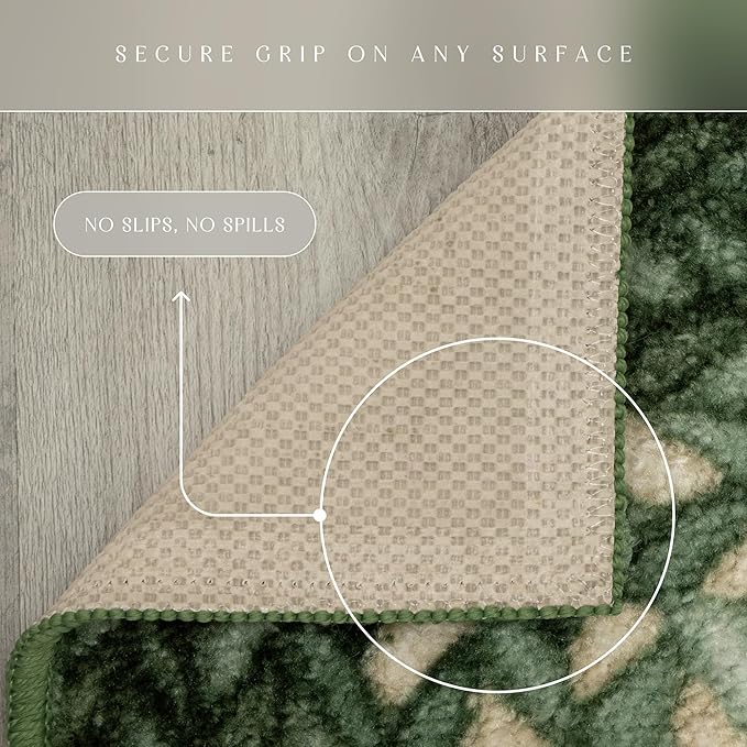 Maples Rugs Marion Bohemian Braided-Style Print Runner Rug ??Made in USA ??Washable, Non-Slip Indoor Runner for Hallway, Kitchen, and Laundry Room, 2' x 6', Green