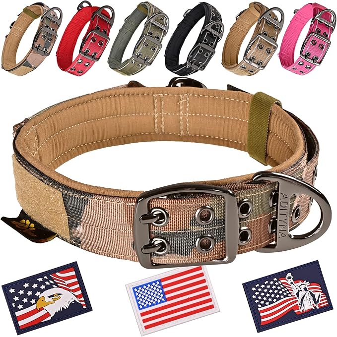 ADITYNA Heavy Duty Dog Collar for Medium Dogs - Camo Collar with Handle for Training, and Walking - Wide, Thick, Tactical, Soft Neoprene Padded