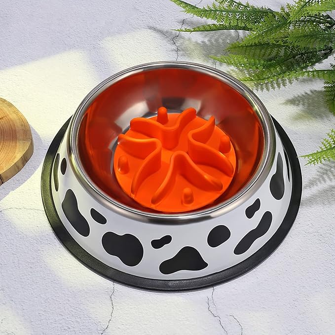 Silicone Slow Feeder for Dog Cat Puppy Pet with Strong Suction Cups for Dog Bowls (Medium, Orange)