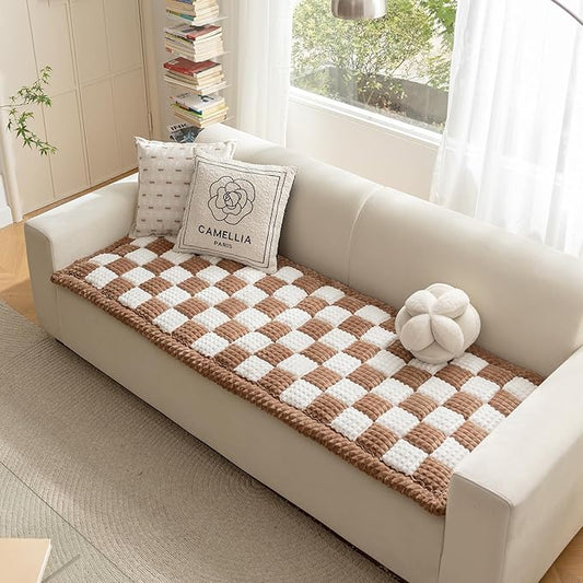Couch Cover for Dogs Washable, Fuzzy Pet Cover for Sofa, Covers for 3 Cushion Couch Pet-Friendly, Non Slip Dog Bed Mat Dog Blanket (DarkCoffee, 27.6x70.9 inch)