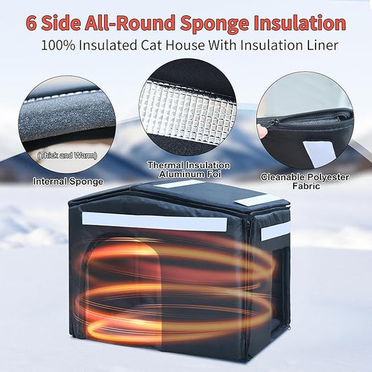 Plastic 100% Insulated Outdoor Indoor Cat House for Winter, Outdoor Cat Houses with Insulated Liner, Waterproof Outside Cat Shelter, Assemble Easily-Grey