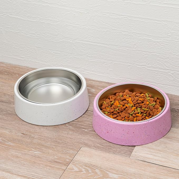 bzyoo 32oz 4CUP Elevated Dog & Cat Bowl, Sprinkle Design, Slanted Stainless Steel Pet Bowl with Removable Inner Bowl, Non-Slip Silicone Base, Dishwasher Safe, for Dry/Wet/Raw Food & Water Pink