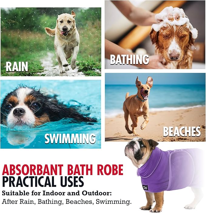 Tuff Pupper Fast Drying Dog Bath Robe | 800 GSM Plush Dog Towel Bathrobe/Dressing Gown | Super Absorbent Pet/Puppy Bathrobe | Adjustable Hood & Belly Strap | Super Soft | Fast Drying (XXL, Purple)