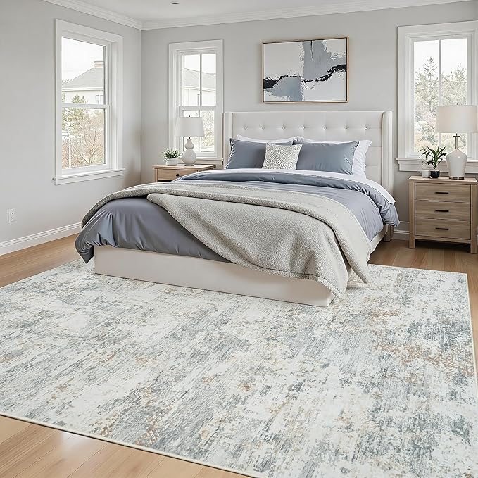 6x9 Area Rugs Living Room Rug Modern Abstract Neutral Washable Rugs Non Slip Soft Carpet Large Area Rug Low Pile Stain Resistant Non Shedding for Bedroom Nursery Dining Room Home Office Gray Brown