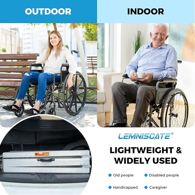 LEMNISCATE Portable Wheelchair Ramp 5FT, Non-Slip Aluminum Handicap Ramp with Handle, Folding Wheel Chair Ramps for Homes Steps, Stairs, Entry, Threshold, Doorways, Scooter, 800LBS Capacity