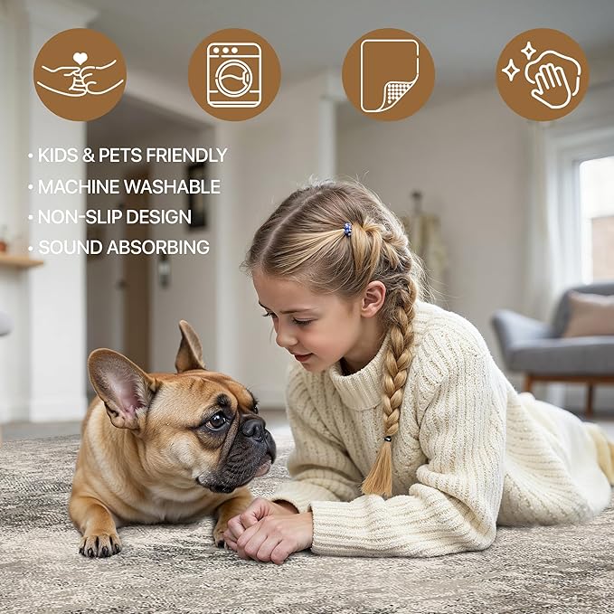 Area Rugs 10x14 for Living Room Bedroom, Modern Abstract Machine Washable Rug, Large Soft Low Pile Floor Carpet with Non Slip Backing for Dining Room, Grey