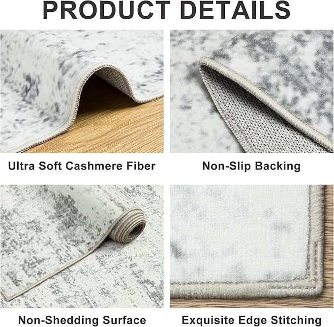 8x10 Area Rugs for Living Room - Washable Rug Modern Abstract Soft Large Neutral Non-Slip Carpet Indoor Floor Stain Resistant Thin Carpets for Bedroom Dining Room Farmhouse Nursery Home Office Grey
