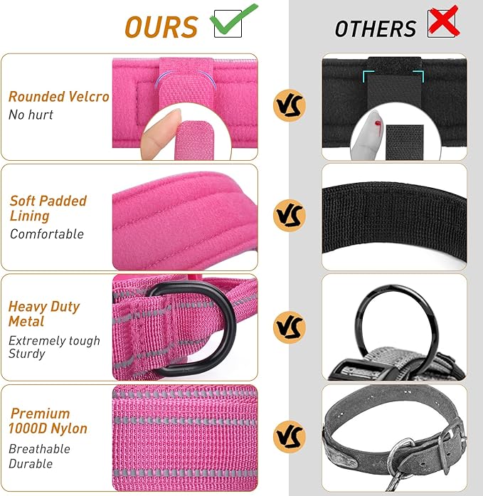AUBELL Reflective Tactical Dog Collar,Adjustable Military Heavy Duty K9 Collars with Handle and Quick Release Metal Buckle Great for Extra Large Dogs, with Airtag Case and 2 Patches (Pink,XL)