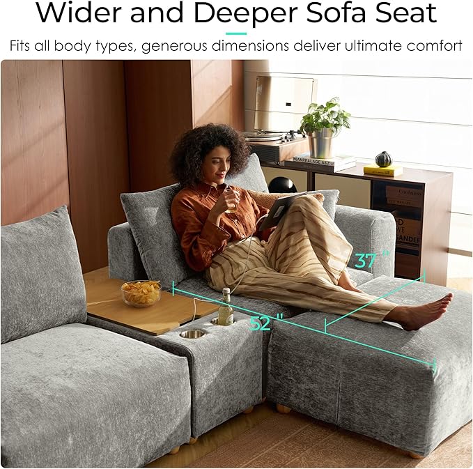 LINSY HOME Cloud Couch Sectional, Modular Sofa Sectionals for Living Room Bedroom, 91" 2 Seater Love Seat Couch, Deep Seat Cozy Couch Luxury Chenille Sofas, Grey