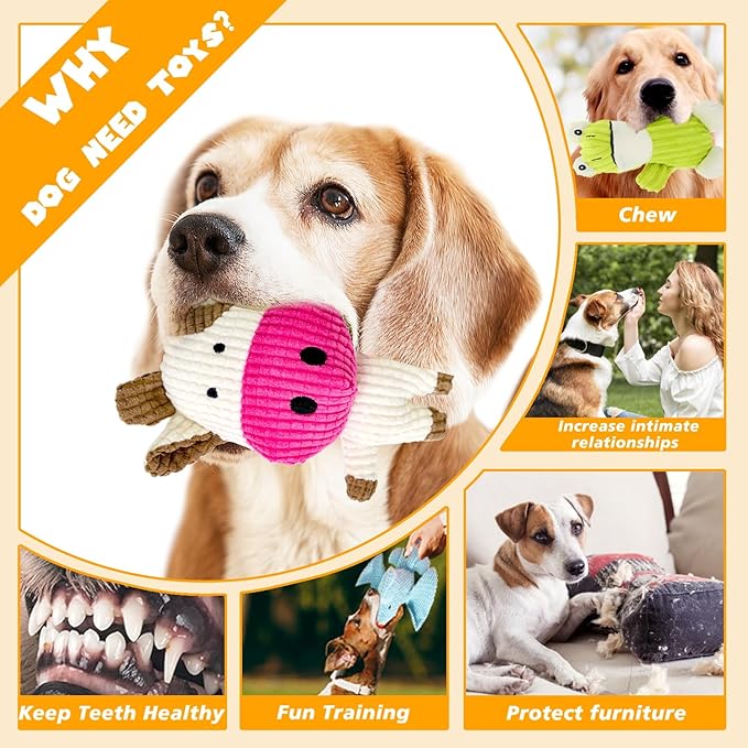5 Pack Squeaky Dog Toys, Tough Stuffed Plush Puppy Tough Chew Toys, Durable Plush Animal Dog Toy for Large Small Medium Dogs to Keep Them Busy