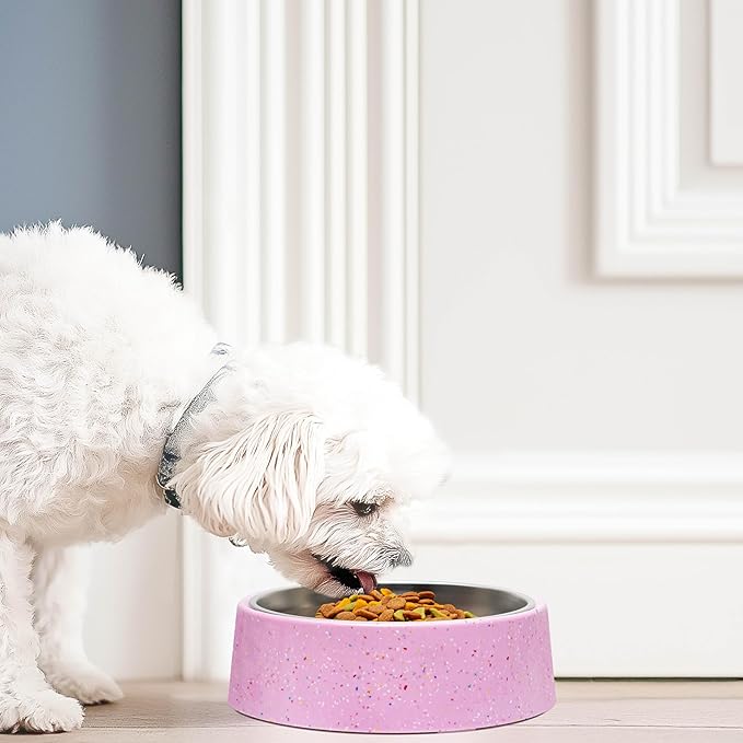 bzyoo 32oz 4CUP Elevated Dog & Cat Bowl, Sprinkle Design, Slanted Stainless Steel Pet Bowl with Removable Inner Bowl, Non-Slip Silicone Base, Dishwasher Safe, for Dry/Wet/Raw Food & Water Pink