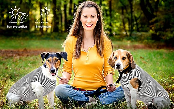 Dog Shirt,Combed Cotton T-Shirts,Soft Cool Boy Girl Tee for Large Dogs Labrador,Grey Striped XXL