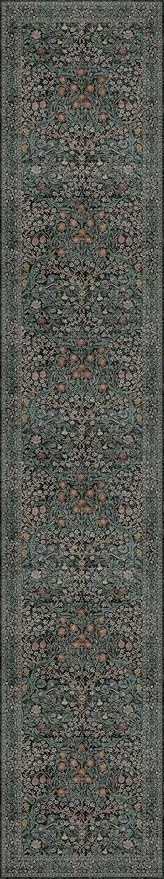 Dark Green Washable 3x16 Extra Long Runner Rug for Hallway Non Slip, Large Kitchen Indoor Floor Rugs for Entryway Hall Way, Soft Stain Resistant Low Pile Vintage Floral Carpet