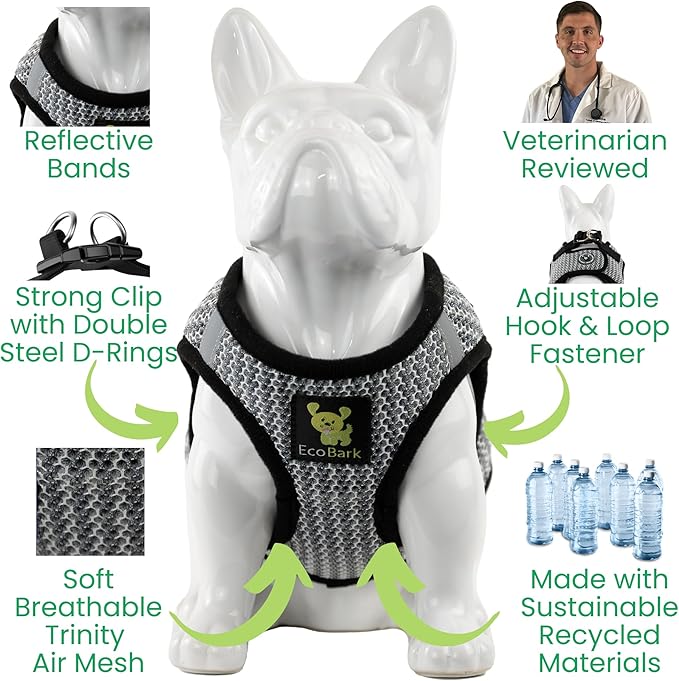 EcoBark Step in Dog Harness Reflective Soft Ultra Padded Mesh Dog Harnesses for XXS, XS, Small, and Medium Dogs and Puppies Eco-Friendly Comfort Secure Halter No Pull Adjustable Pet Vest