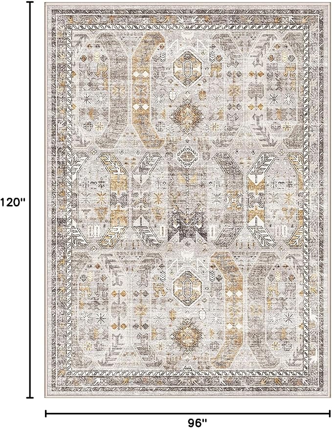 Washable Rug 8x10 Area Rugs for Living Room - Stain Resistant Non-Slip Backing Rugs for Bedroom,Ultra-Thin Vintage Large Area Rug (Brown/Gold, 8'x10')
