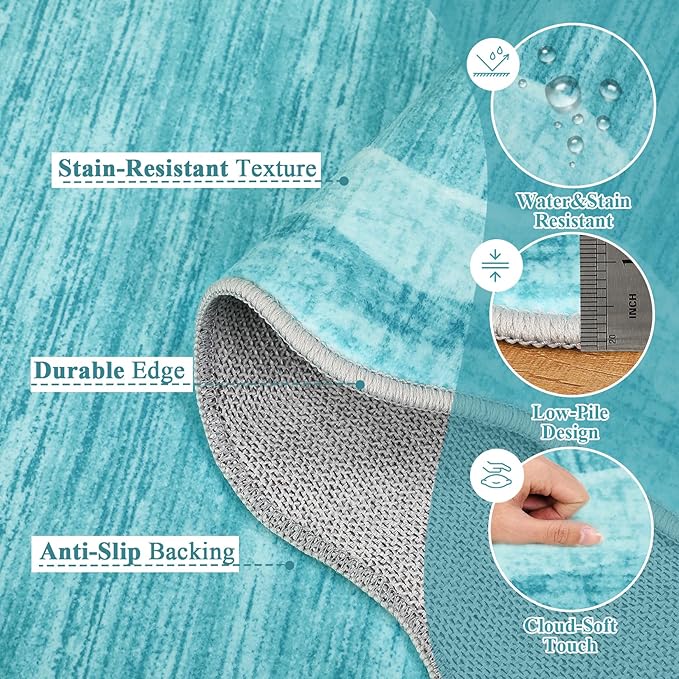 GarveeHome Modern Rug for Living Room 9x12 Large Scalloped Carpet, Non-Shedding Contemporary Easy Cleaning Mats, Solid Color Teal Indoor Rug for Office, Dining Room, Playroom, Bedroom