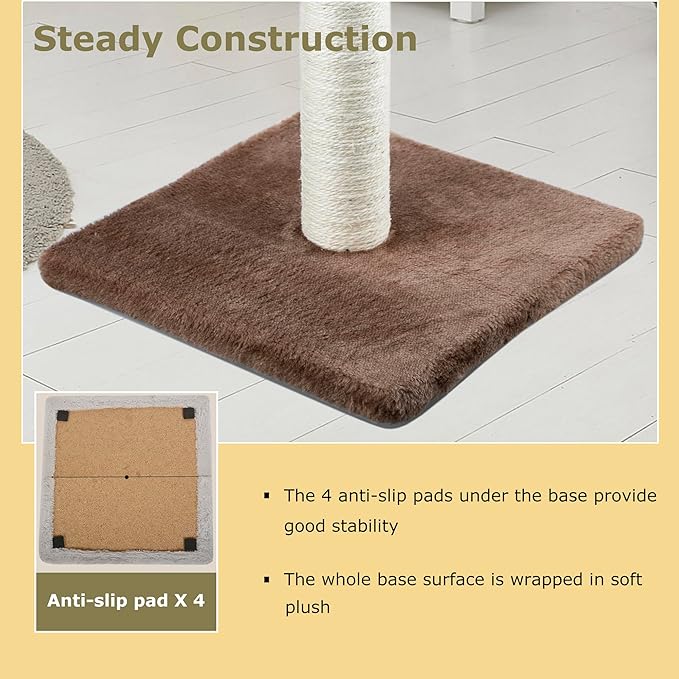 Dimaka 34" Height Tall Cat Scratching Post, Claw Scratcher with Sisal Rope and Covered with Soft Smooth Plush, Vertical Scratch [Full Strectch] for All Cats (Dark Brown, 34 inches for Large Cats)