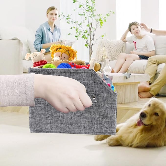 Large Dog Toy Basket Fabric Dog Toy Bin Collapsible Gray Dog Toy Box Trapezoid Dog Toy Storage for organizing Dog Chew Toys/Blankets/Leashes/Treats-Dog Storage Organizer-Can be Personalized