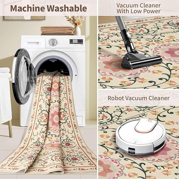 2x5 Floral Runner Rug, Washable Runners for Hallways, Yellow Vintage Boho Kitchen Rugs, Non Slip Runner Carpet for Indoor Hallway, Kitchen, Laundry Room and Bathroom(Yellow 2x5ft)