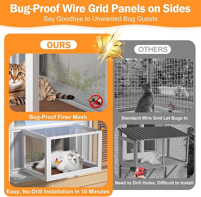 Cat Window Box Catio, Clear Acrylic Outdoor Cat Enclosure, Expandable Universal Cats Window Perch (25.4"-43.3"), Weatherproof & Easy-Install Kitty Balcony for Sunbathing & Birdwatching (Walnut)