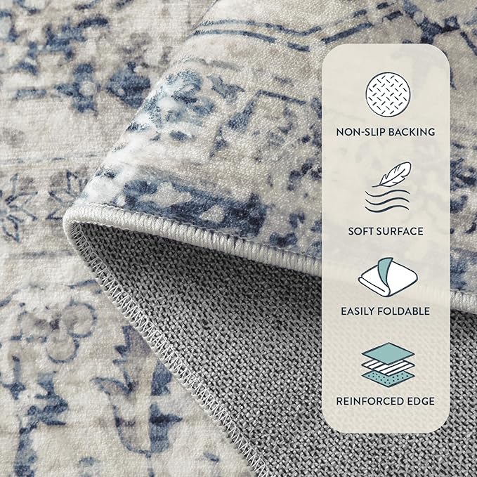 Lahome Oriental Hallway Runner Rug, 2.5x10 Washable Runner Ultra-Thin Hallway Rug for Bedroom Entryway, Soft Long Carpet for Kitchen Bathroom ?랰aundry Room, Blue