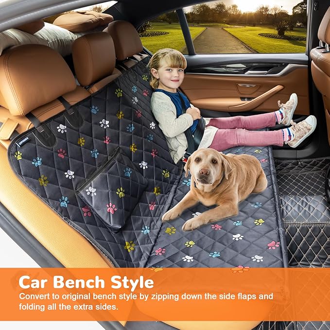 URPOWER Dog Car Seat Cover for Back Seat, Waterproof Dog Hammock for Cars, Trucks and SUVs, 600D Heavy Duty Scratch Proof Nonslip Durable Soft Pet Backseat Protector