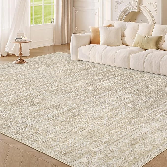 Washable Rug 5x7 Area Rugs: Modern Geometric Rugs for Living Room Non Slip Soft Low Pile Moroccan Indoor Carpet for Bedroom Nursery Dining Room Home Office (Beige, 5'x7')