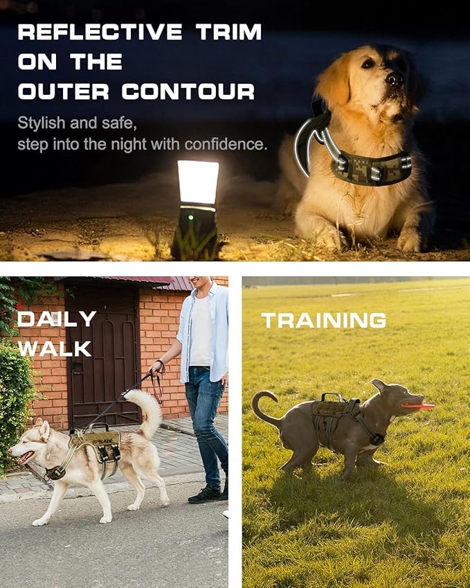 Small Dog Harness, Heavy Duty Tactical No Pull Dog Harness, No Choke, Easy On and Off Pet Vest with Molle System, Adjustable Reflective Dog Vest with Breathable Padded for Walking Hiking Training