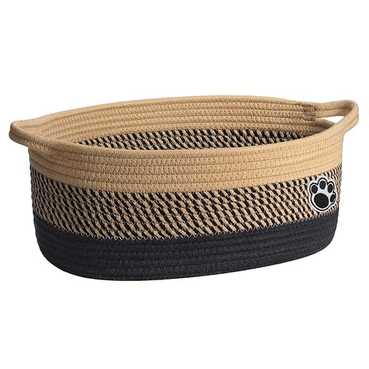 Dog Toy Basket, Woven Storage Baskets for Dog Cat Organizer, Baby Boy Shower Gifts Basket for Bathroom, Nursery Toy Baskets Storage Kids, 13.6"x 10" x 6", Black & Brown