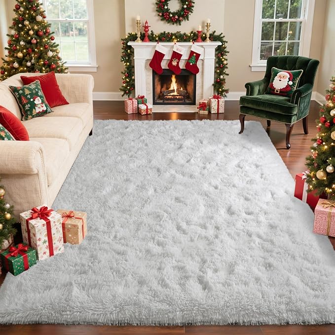 8x10 Ft Extra Large Shag Rugs for Living Room, Ultra Soft Fluffy Furry Area Rugs for Bedroom Indoor Floor, Aesthetic Carpet for Kids Home Decor (White)