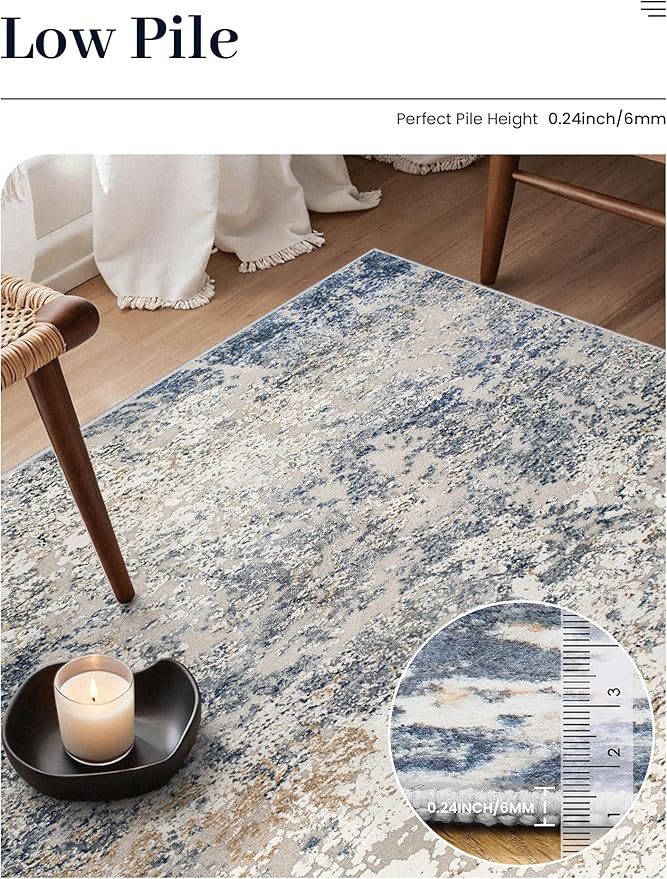 Art&Tuft Washable Rugs 5x7 - Anti-Slip Backing 5x7 Area Rugs for Living Room, Foldable Abstract Washable Area Rug(5'x7', Navy)