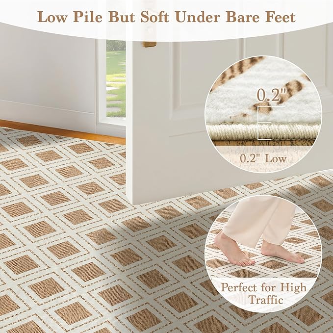 LBRO2M Checkered Rug 5X7 Washable Rugs for Living Room Bedroom Non Slip Rugs Easy Clean, Soft Low Piles Stain Resistant Carpet Geometric Area Rug Great for Pets and Family (5'X7' Brown)