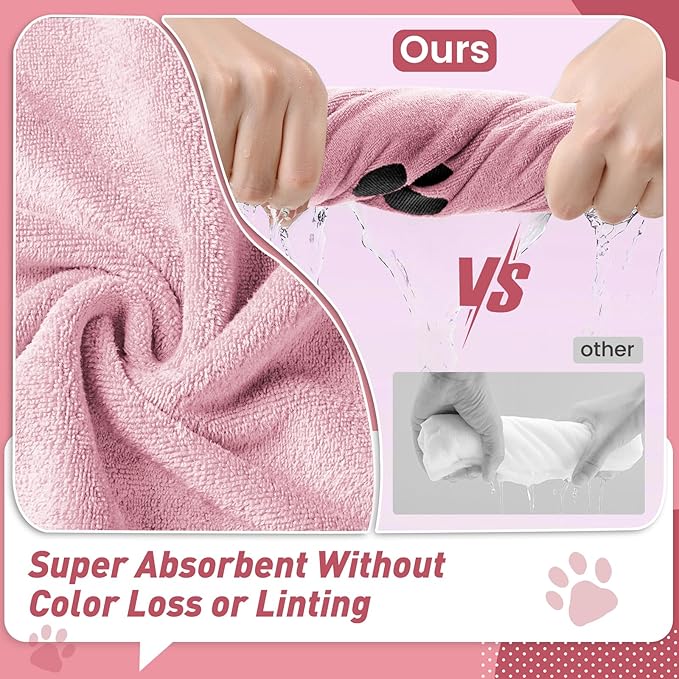 Pet Shower & Bath Supplies，Dog Shampoo Brush Set with Towel, Washing Gloves,Comb for Dogs and Cats (large pink)