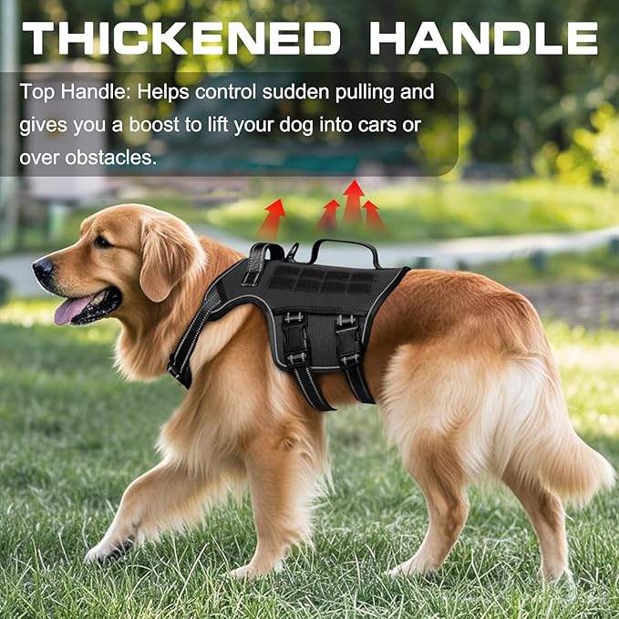 Small Dog Harness, Heavy Duty Tactical No Pull Dog Harness, No Choke, Easy On and Off Pet Vest with Molle System, Adjustable Reflective Dog Vest with Breathable Padded for Walking Hiking Training