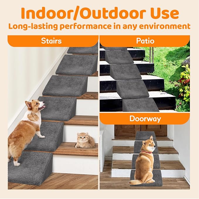 Update 40D Small Dog Steps/Stairs for Staircase, Foam Dog Pet Ramps for Small Dogs, Non-Slip Pet Ramps for Stairs Inside House, Stair Ramp for Injured Dogs Cats with Anti-Slip Strip, 6 Pack