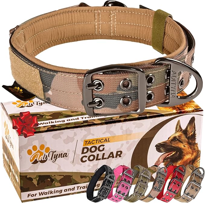 ADITYNA Heavy Duty Dog Collar for Medium Dogs - Camo Collar with Handle for Training, and Walking - Wide, Thick, Tactical, Soft Neoprene Padded