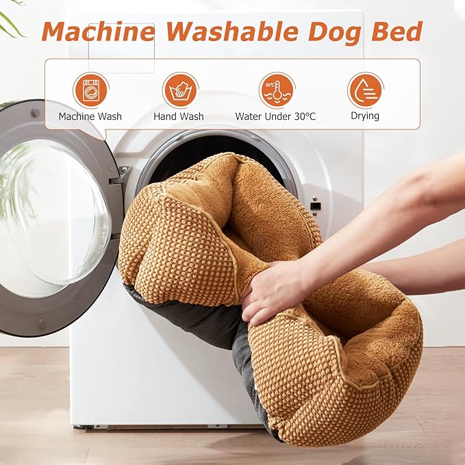 MIXJOY Dog Beds for Small Dogs Cats, Small Dog Bed Washable, Calming Dog Bed Small Size Dog, Soft Cat Beds for Indoor Cats, Orthopedic Rectangle Pet Puppy Sofa Bed with Anti-Slip Bottom(20x19in,Brown)