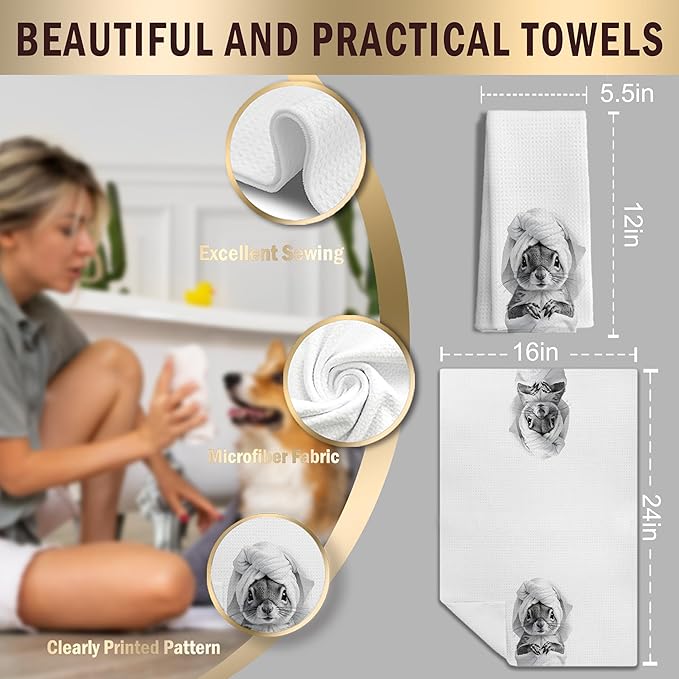 Funny Squirrel Hand Towels for Bathroom Kitchen Decor, Squirrel Lover Lover Gifts, Funny Kids Bathroom Hand Towels,16x24 Inches